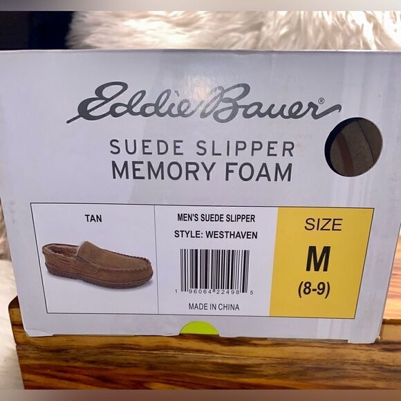 Eddie Bauer Men's West Haven Tan Suede Memory Foam Slippers. Size M 8-9 - Picture 3 of 3